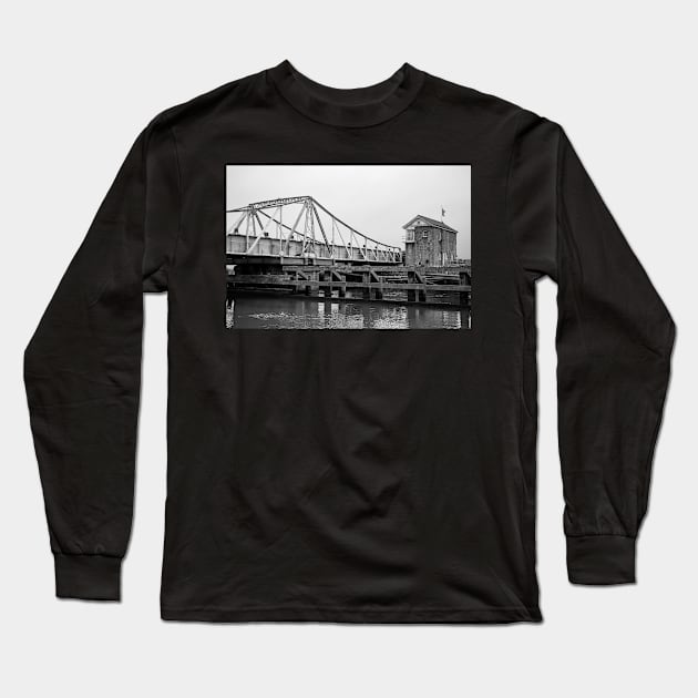 Black and white photo of the Reedham swing bridge over the River Yare Long Sleeve T-Shirt by yackers1